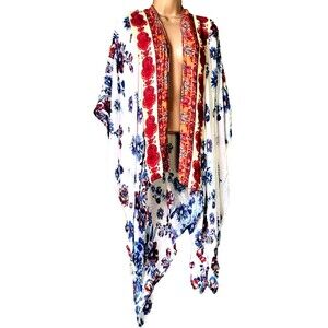 BCBGeneration Shawl Cover-Up Kimono Beach Open Cardigan Floral